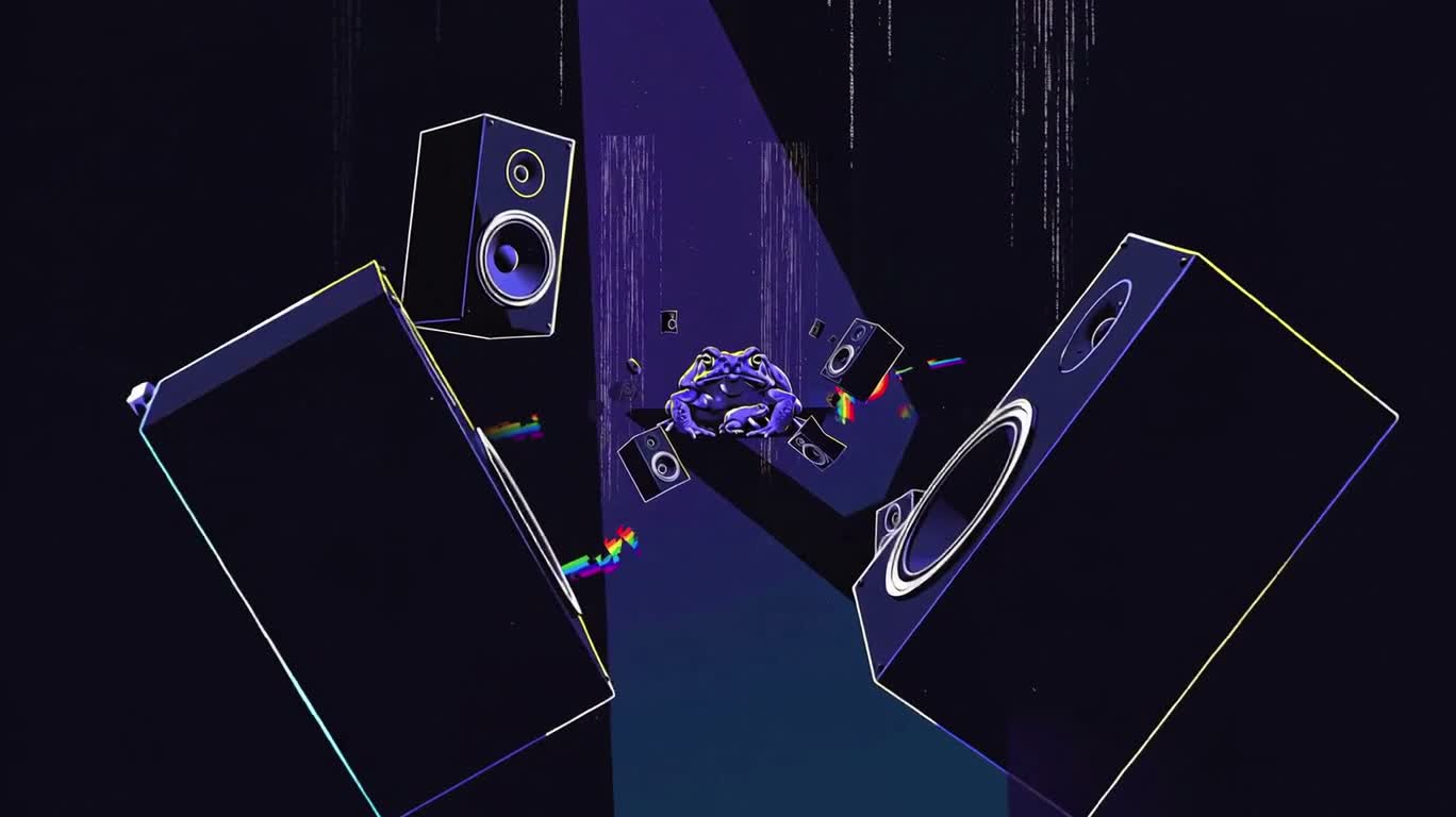 Crapaud indigo : espace arc-en-ciel glitch — AI video creation