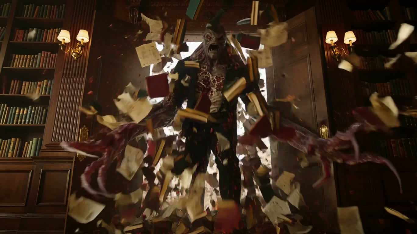 Monstre dans la bibliothèque — AI video creation