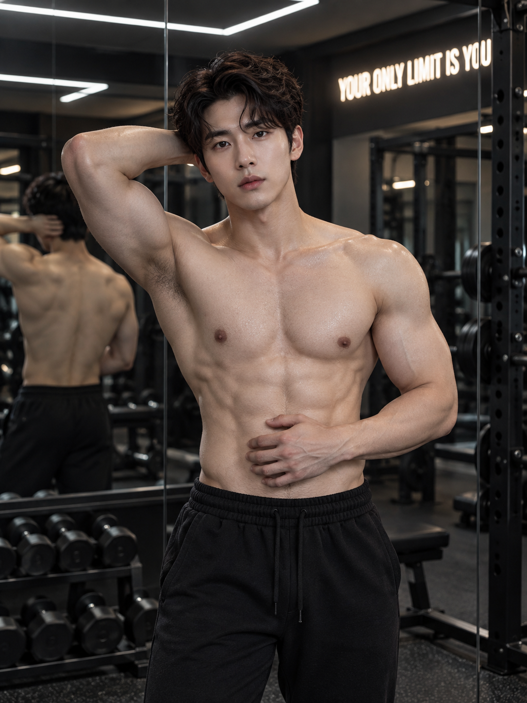 镜前健身房成年男性LED励志人像