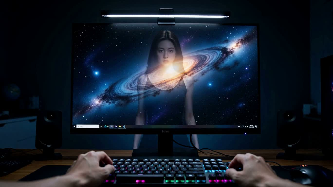 少女穿越破碎屏幕牵手相拥
