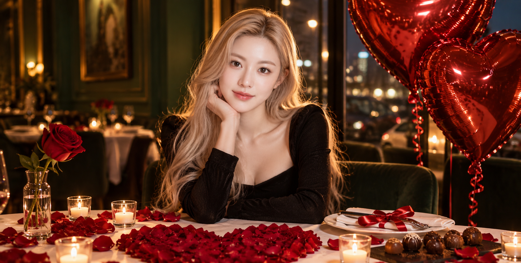 豪華なバレンタインデーのロマンチックなキャンドルディナー写真
