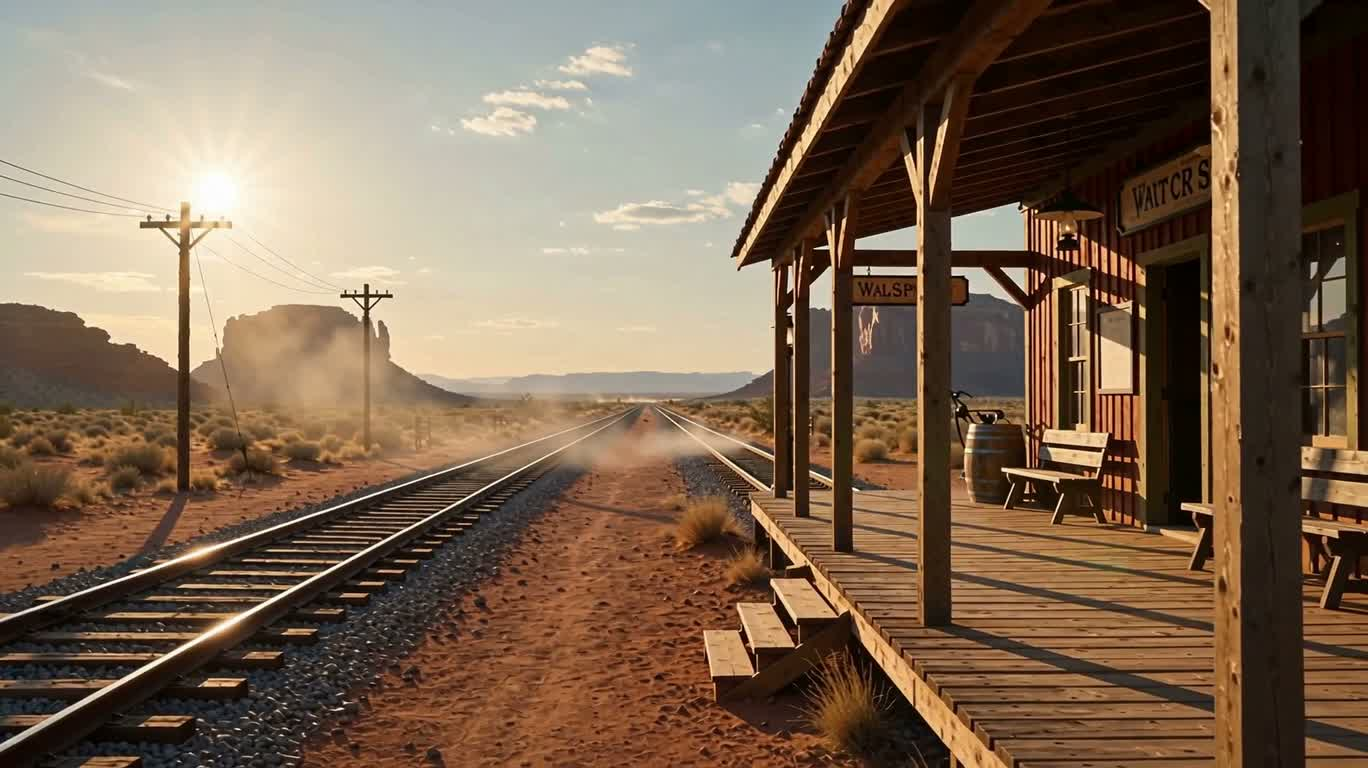 Instants paisibles dans une gare du Far West désertique