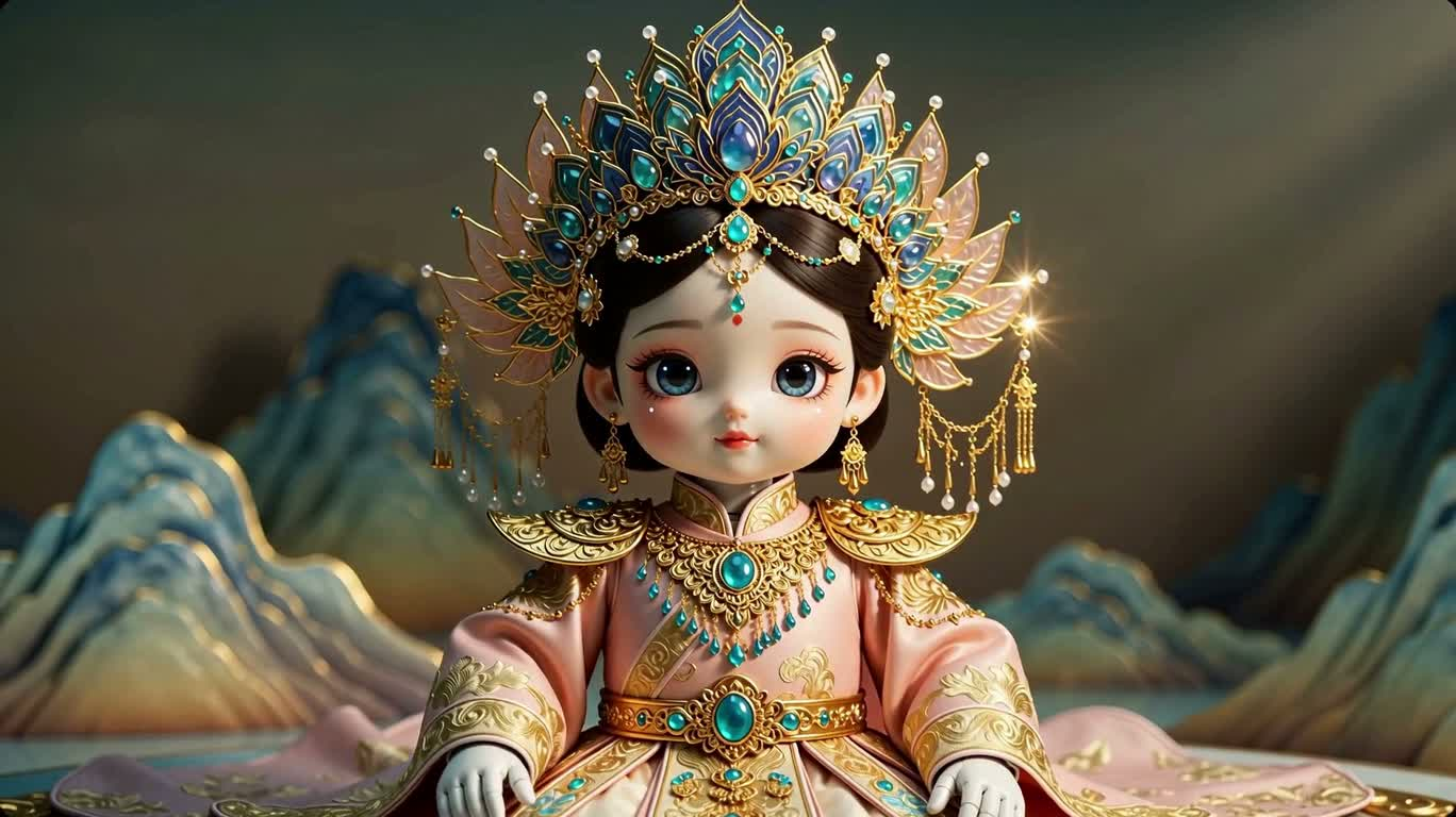 Reine robot aux ornements géométriques pastel — AI video creation