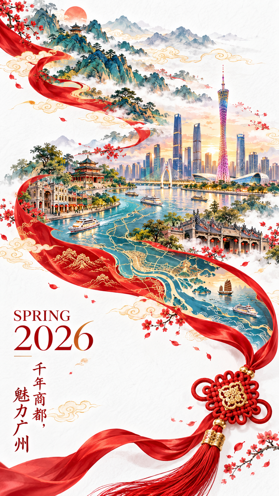 红绸舞动千年商都广州 — AI image creation