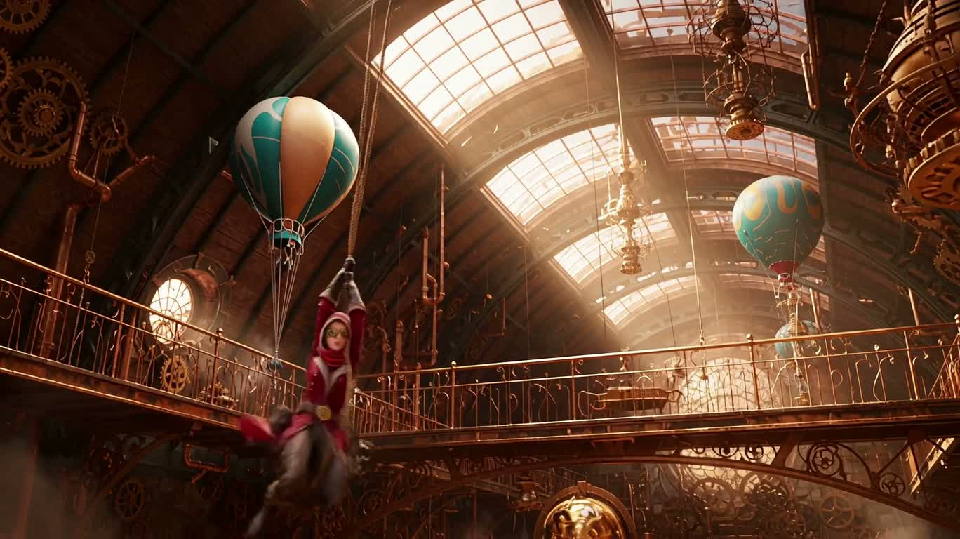Cuộc rượt đuổi của sói máy trong thành phố khí cầu steampunk