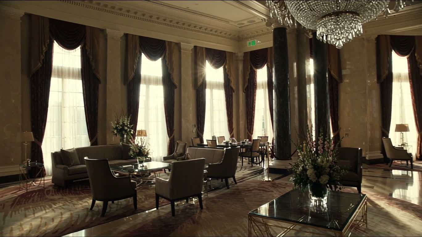 Luxury Hotel Lobby Under a Crystal Chandelier