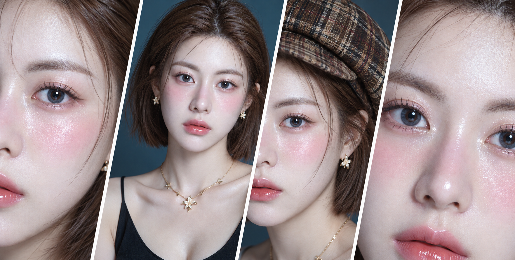韩系水光妆容四格编辑拼贴