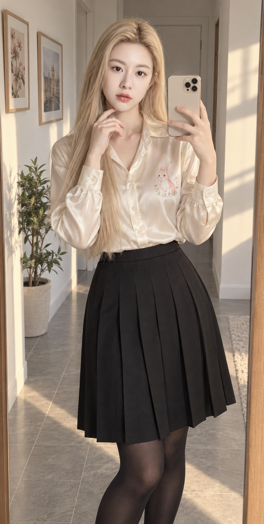 Portrait de mode au miroir dans une lumière chaleureuse