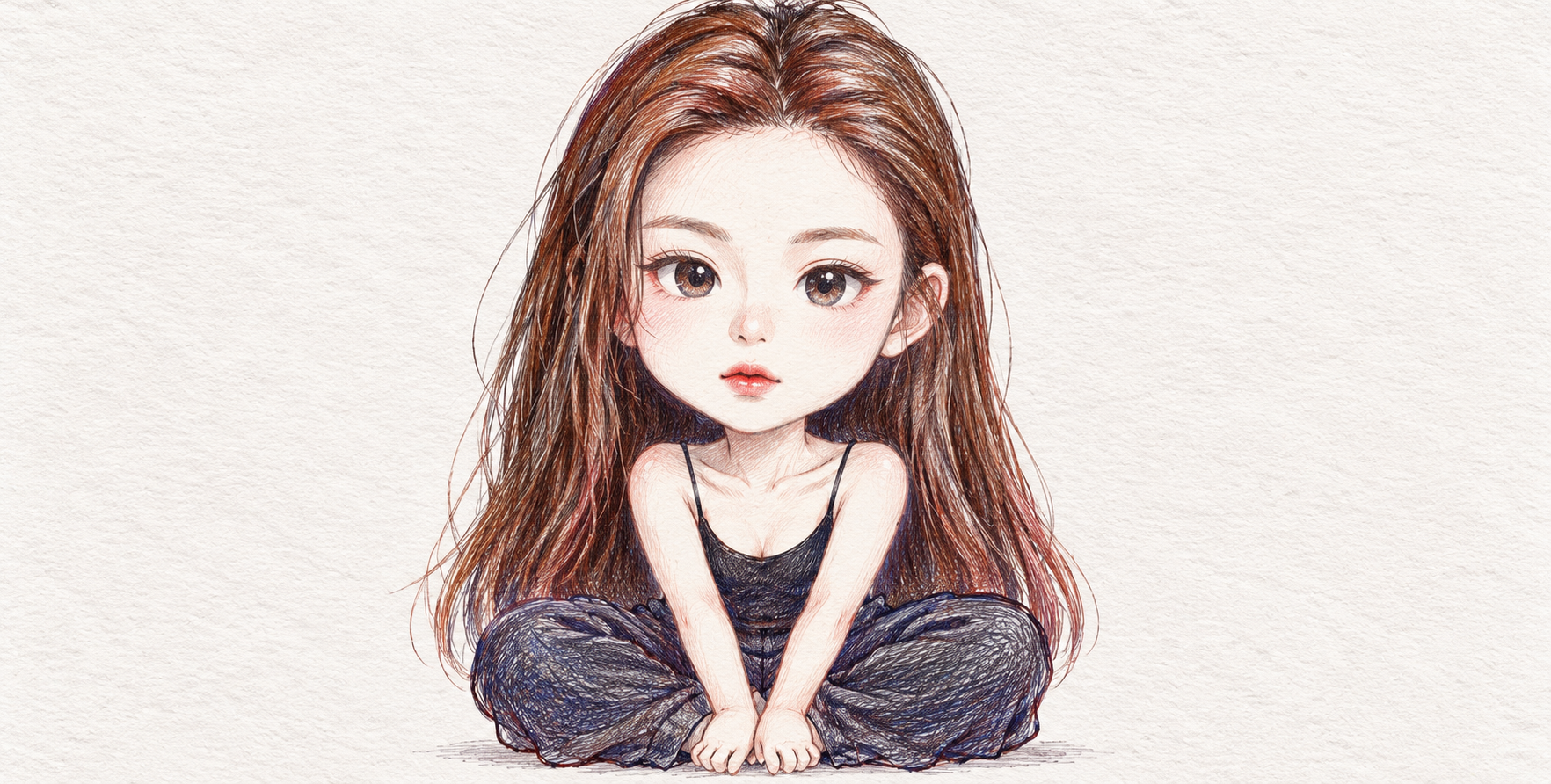 日系萌系Q版多色圆珠笔手绘插画