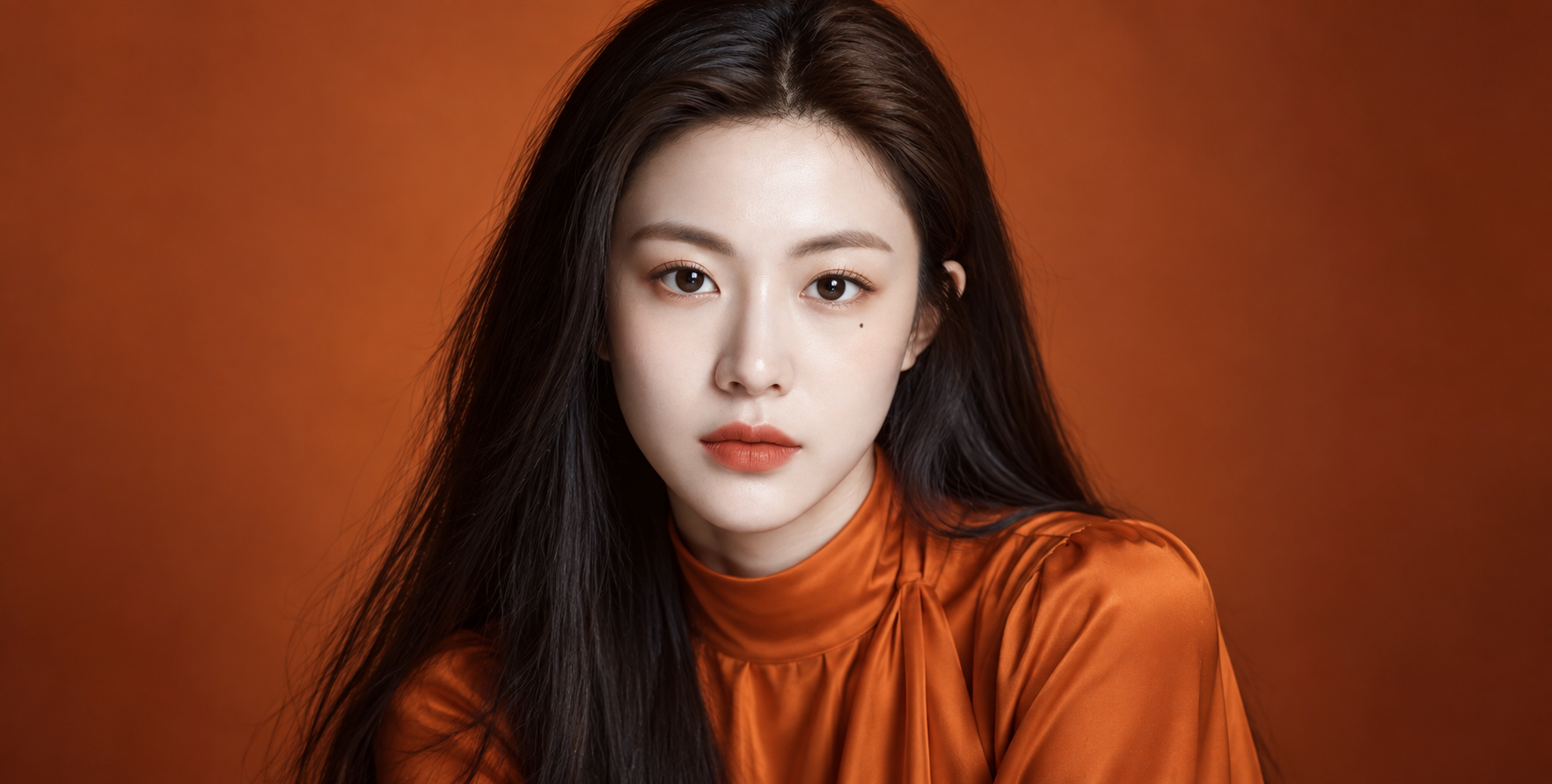 橙色影调成年东亚女性美妆肖像