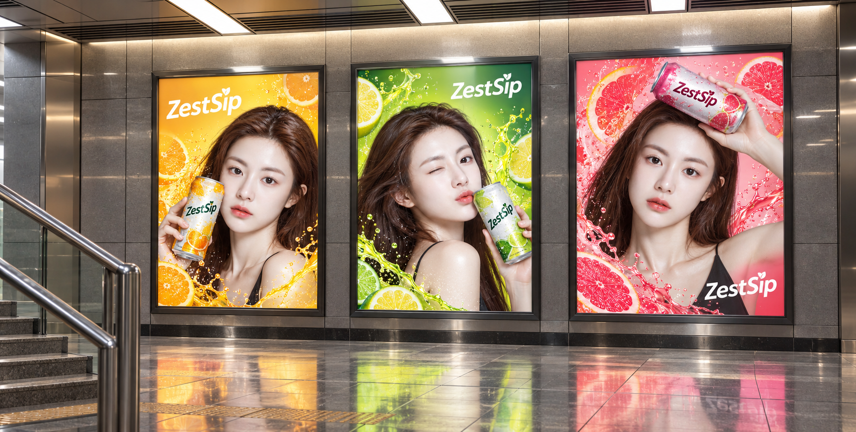 地铁站 ZestSip 活力广告 — AI image creation
