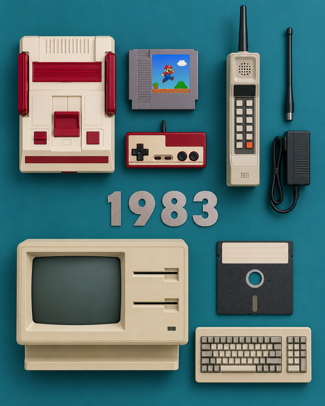 1983科技发布物垂直构图摆拍 — AI image creation