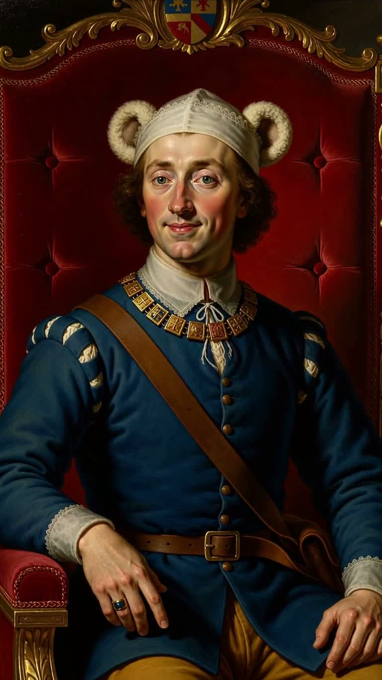 Royal Oil Portrait of a Boy in a White Bear Hat — AI video creation