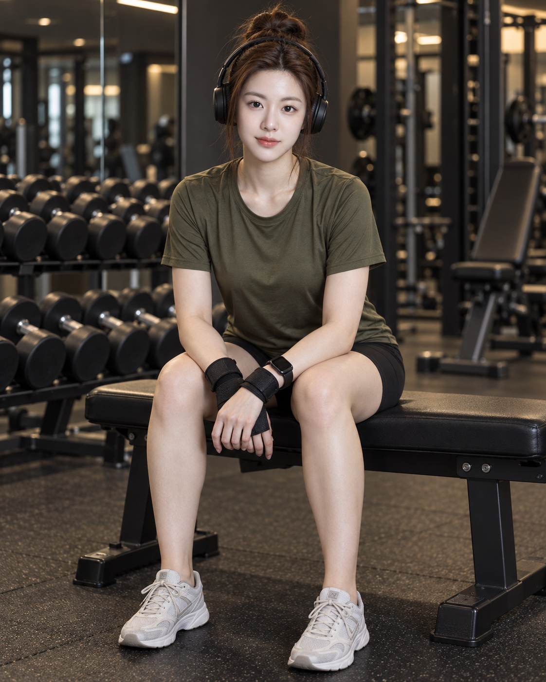 暖调健身房中的自信运动生活方式肖像
