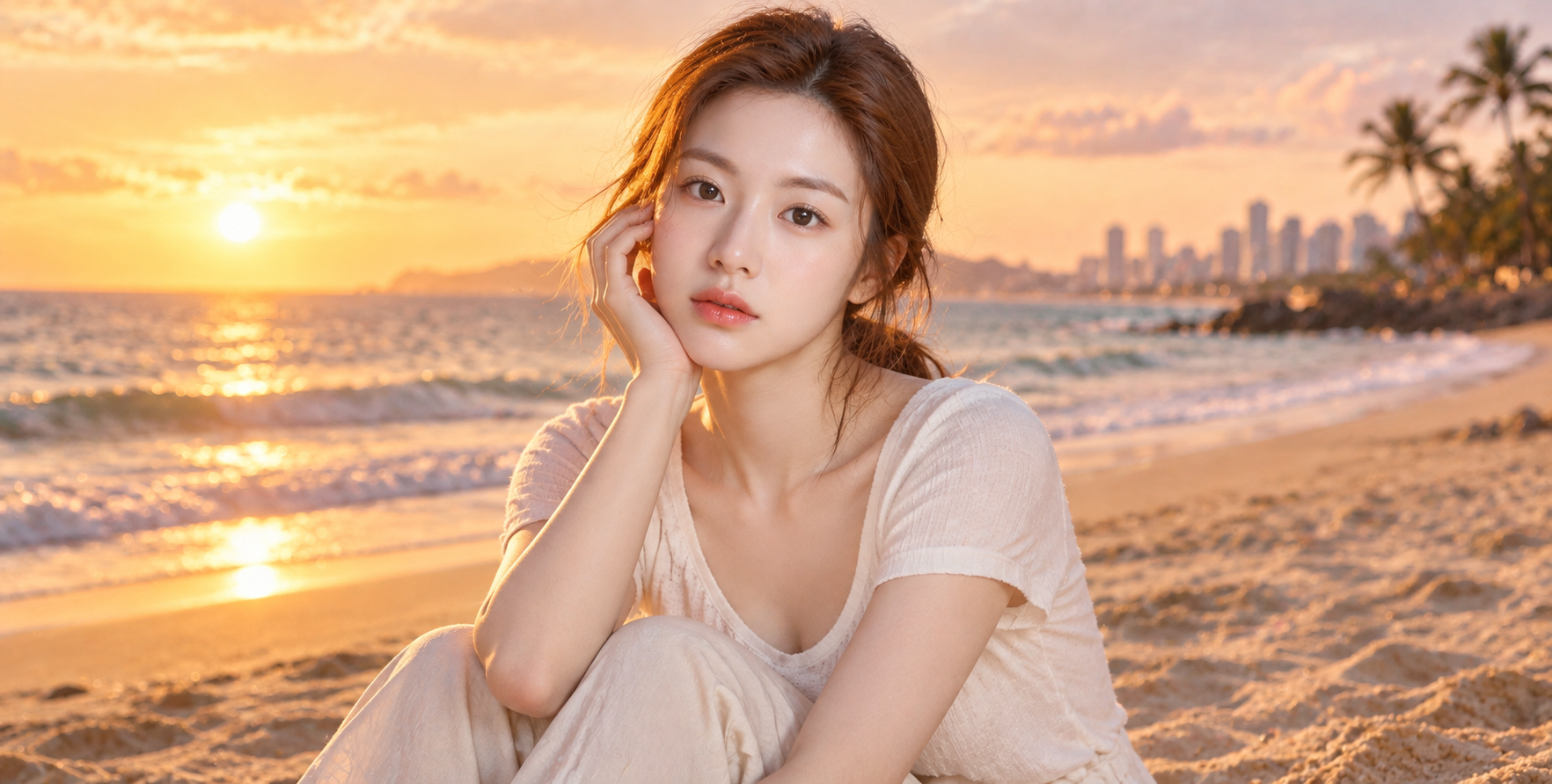 海风夕照海滩生活方式人像