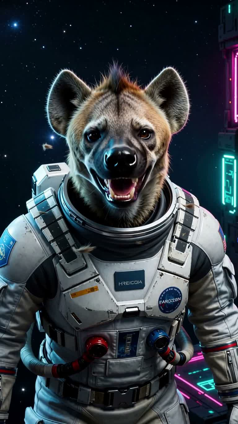 Portrait d'un astronaute hyène interstellaire — AI video creation