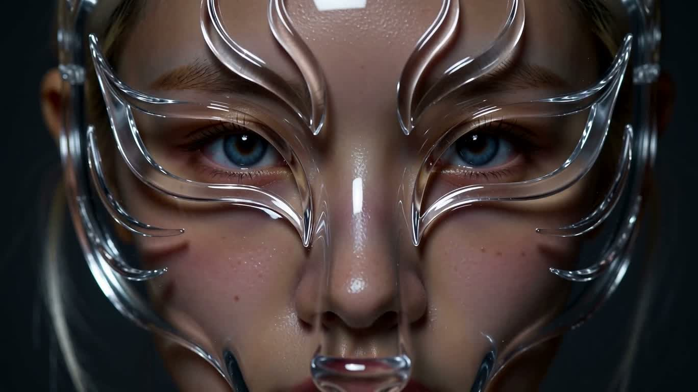 ガラスの狐面と金髪の肖像 — AI video creation