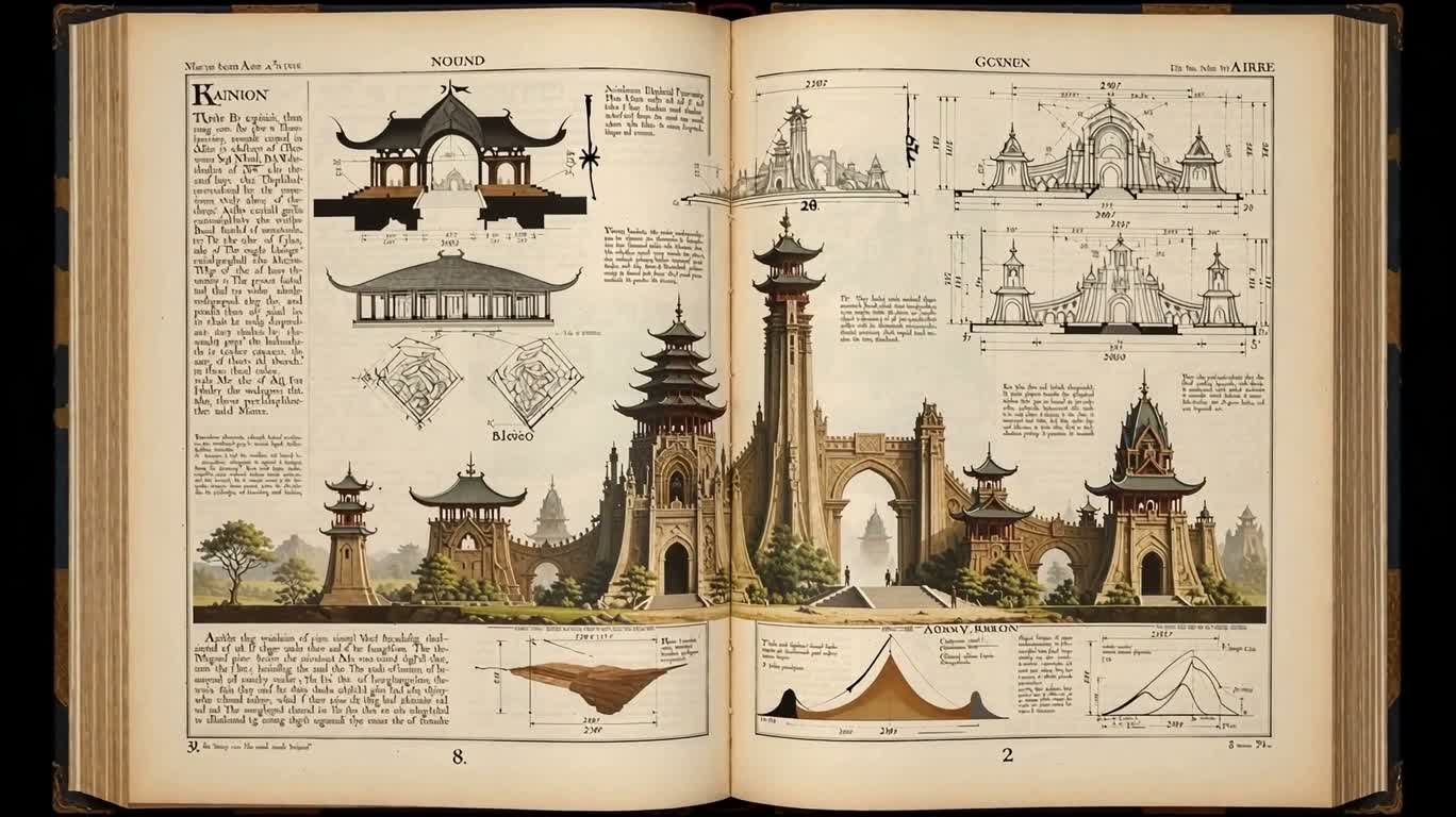 古代ファンタジー建築百科のクローズアップ — AI video creation