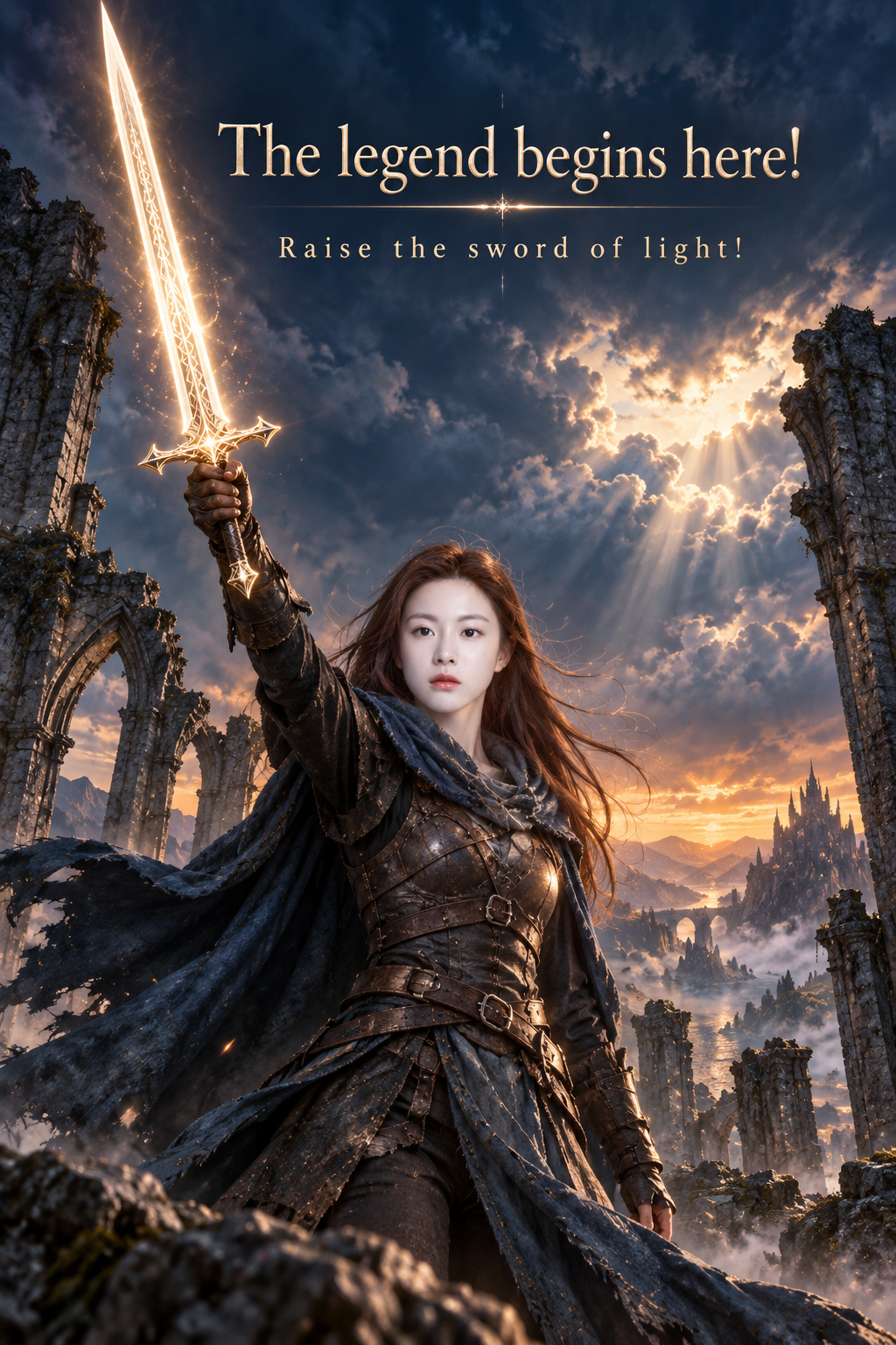 奇幻史诗海报：光之圣剑降临 — AI image creation
