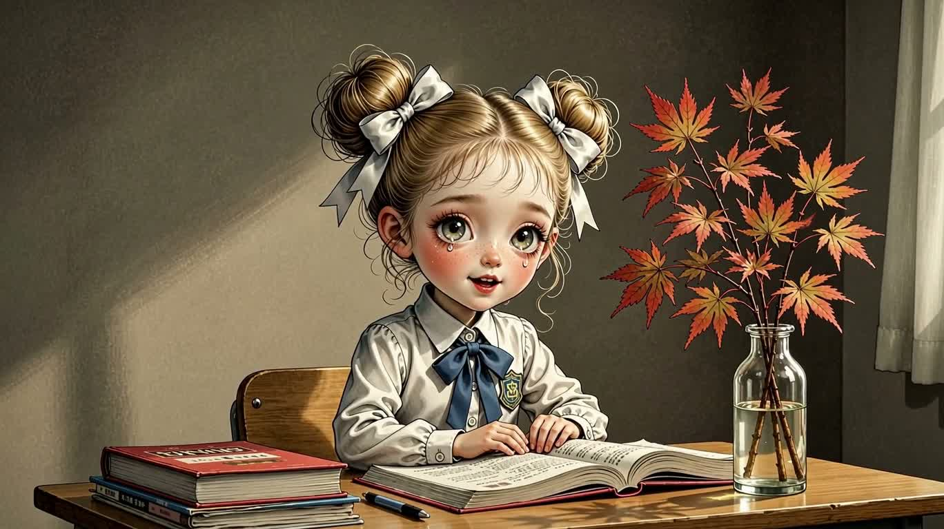 课桌前的金发女孩
