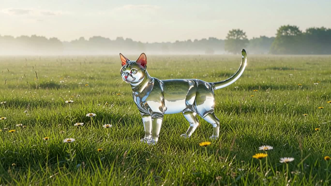 Misty Field Glass Cat