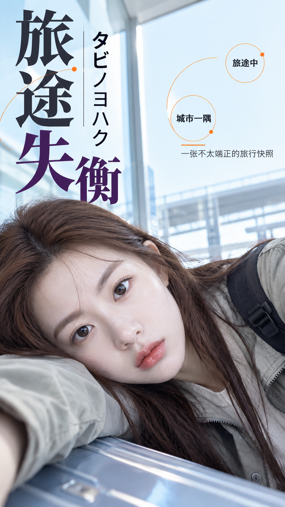 Japanese Travel Editor Poster: A Tilted Head Bursts into Frame