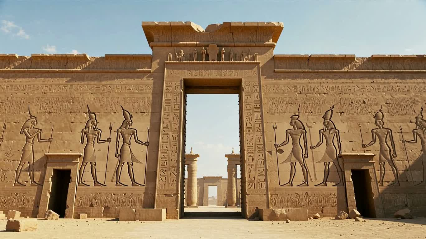 La porte du pharaon transformée en statues gardiennes de pierre