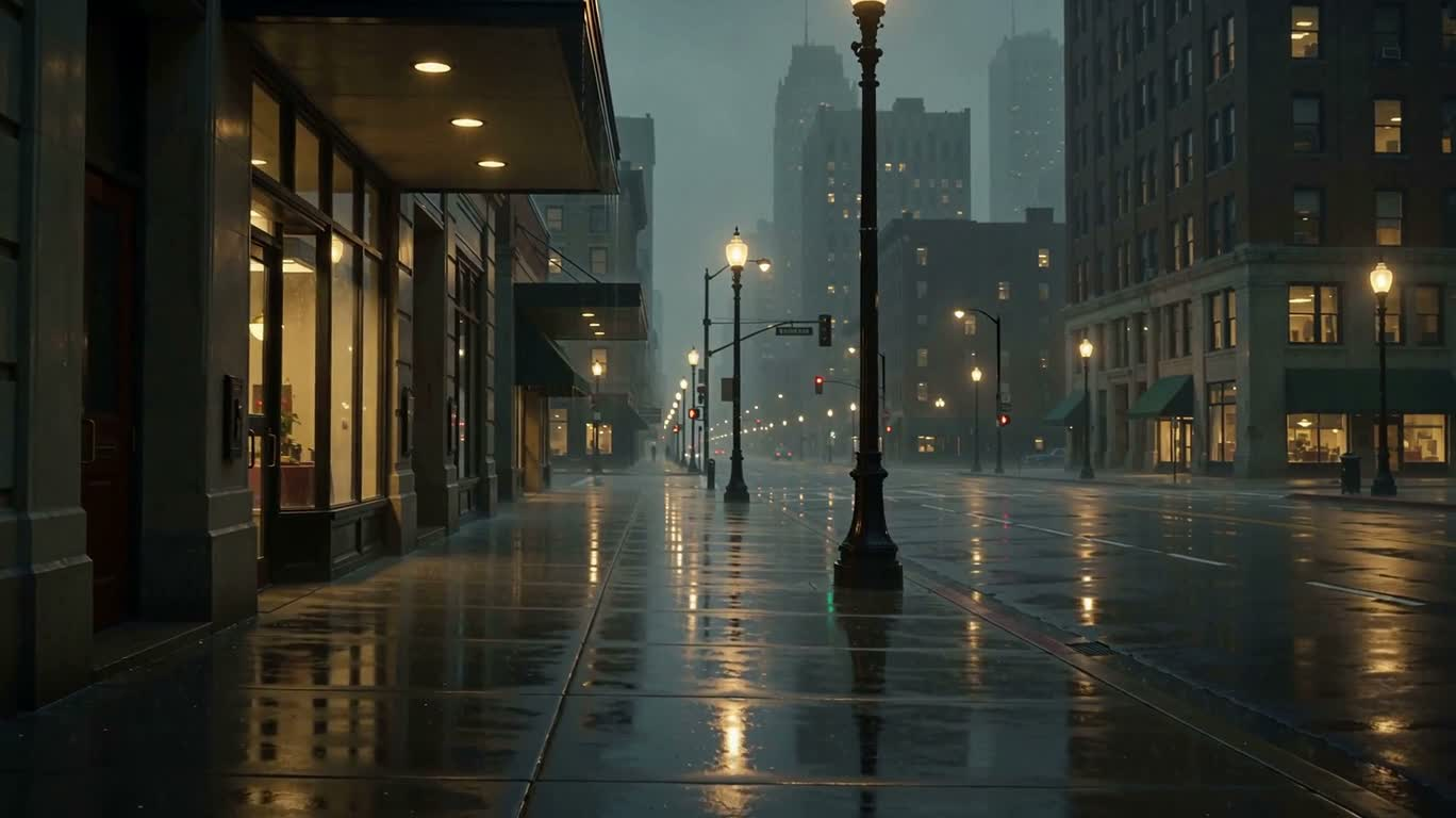 雨の街の孤独な影