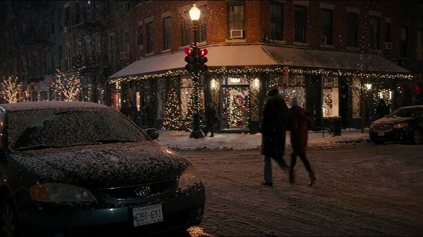 Scène de rue de Noël sous la neige