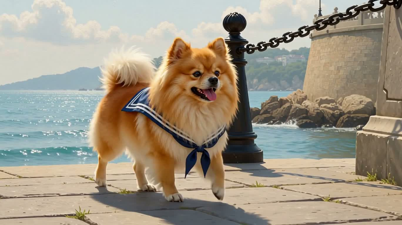 油画质感的水手装博美犬