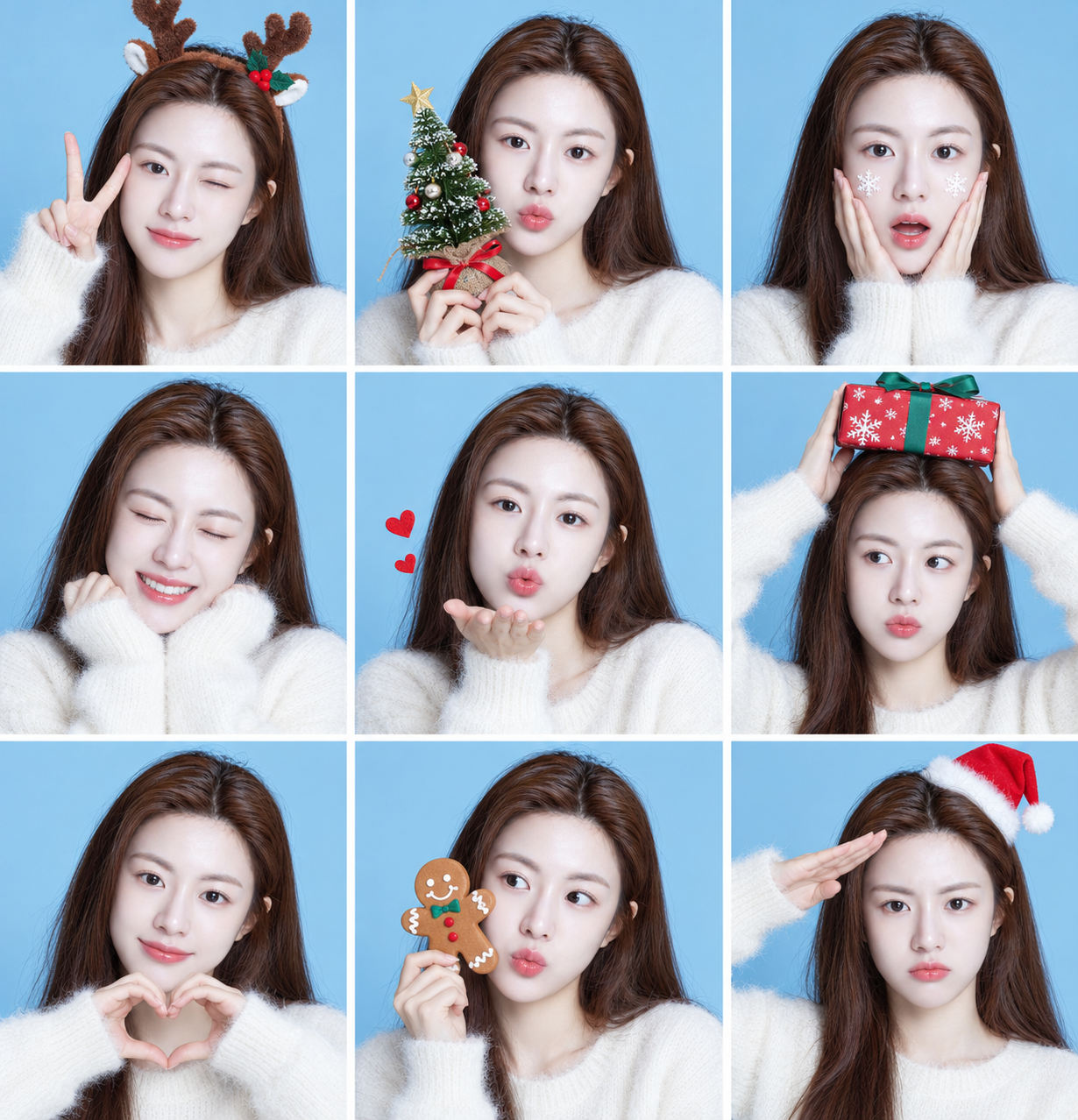 Ảnh ghép photobooth Giáng sinh cho người lớn chín ô