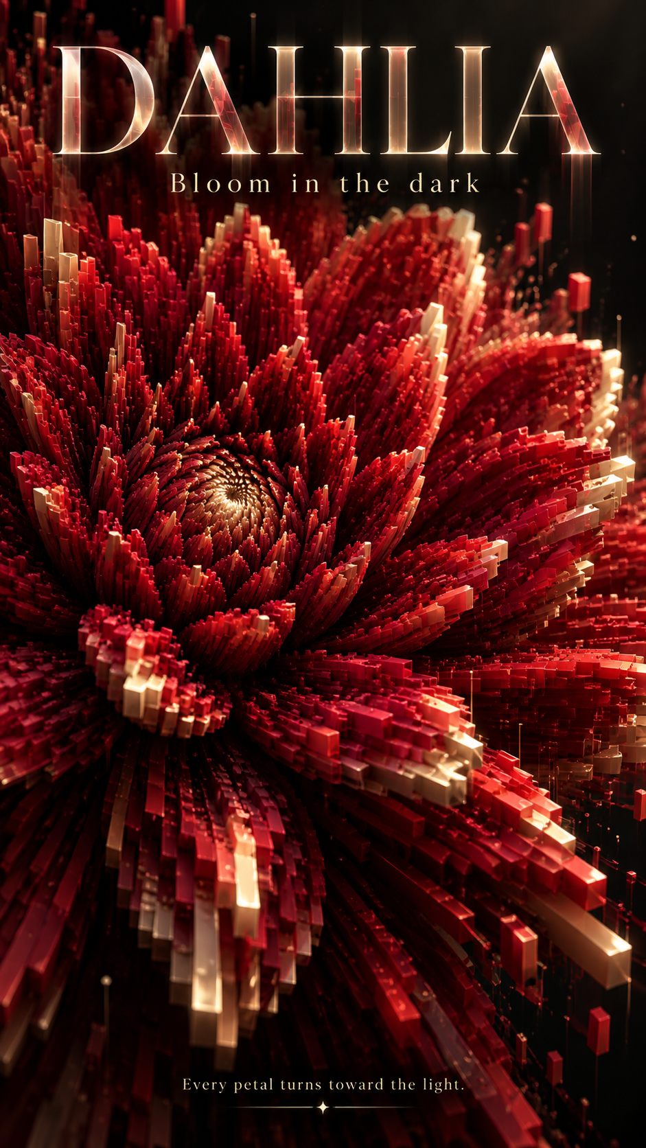 实验性3D大丽花体素艺术海报 — AI image creation