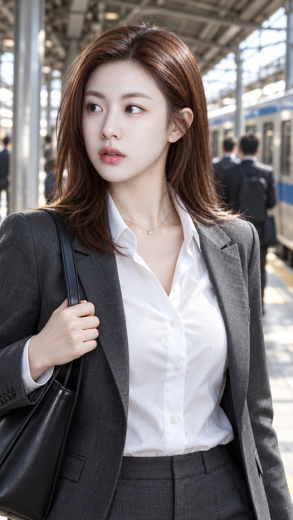 Portrait of an Adult Woman Commuting at the Station