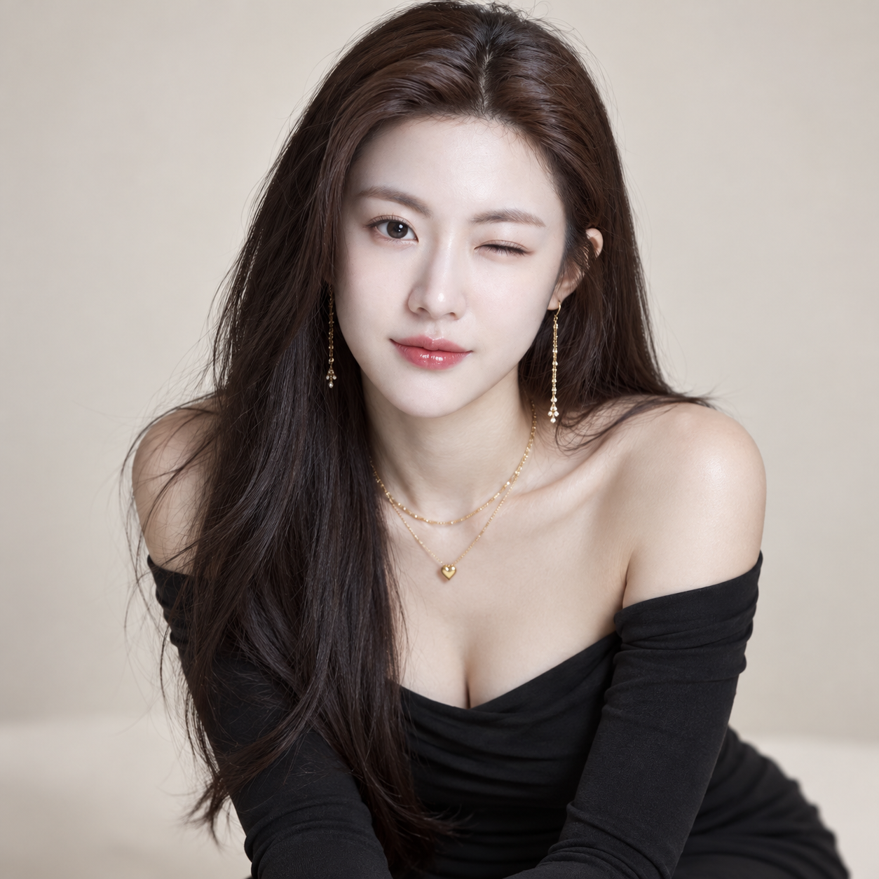 成年女性黑裙金饰影棚肖像