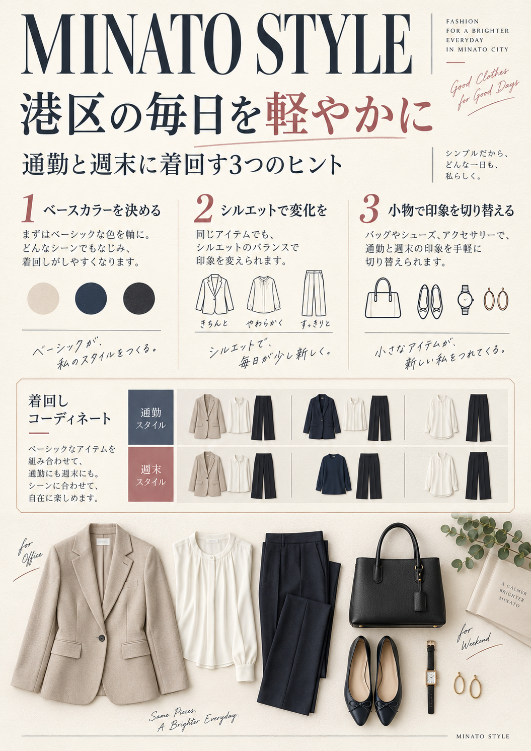 港区女性ファッション誌特集：通勤と週末のカプセルワードローブ