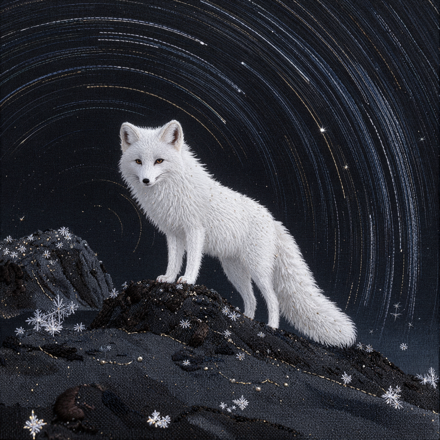 雪狐星轨 · 刺绣织物 — AI image creation