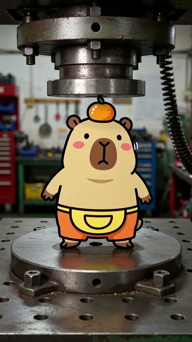 Capybara Sticker Under a Hydraulic Press — AI video creation