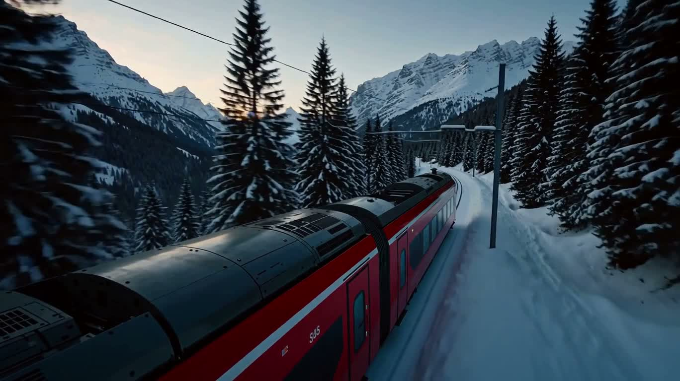 朝光のスイスアルプス列車の旅 — AI video creation