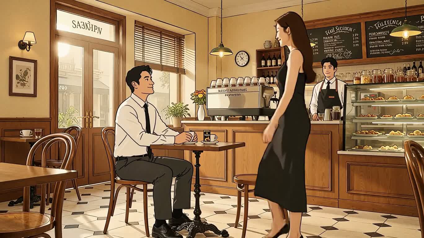 一口之间:从手绘咖啡馆到真实世界 — AI video creation