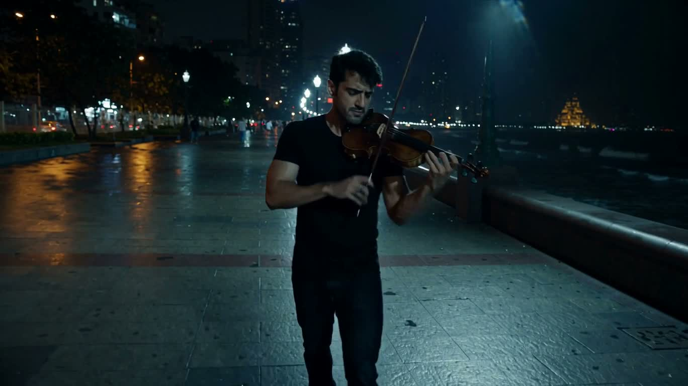 Fierce Violin Dancer on the Seaside Promenade