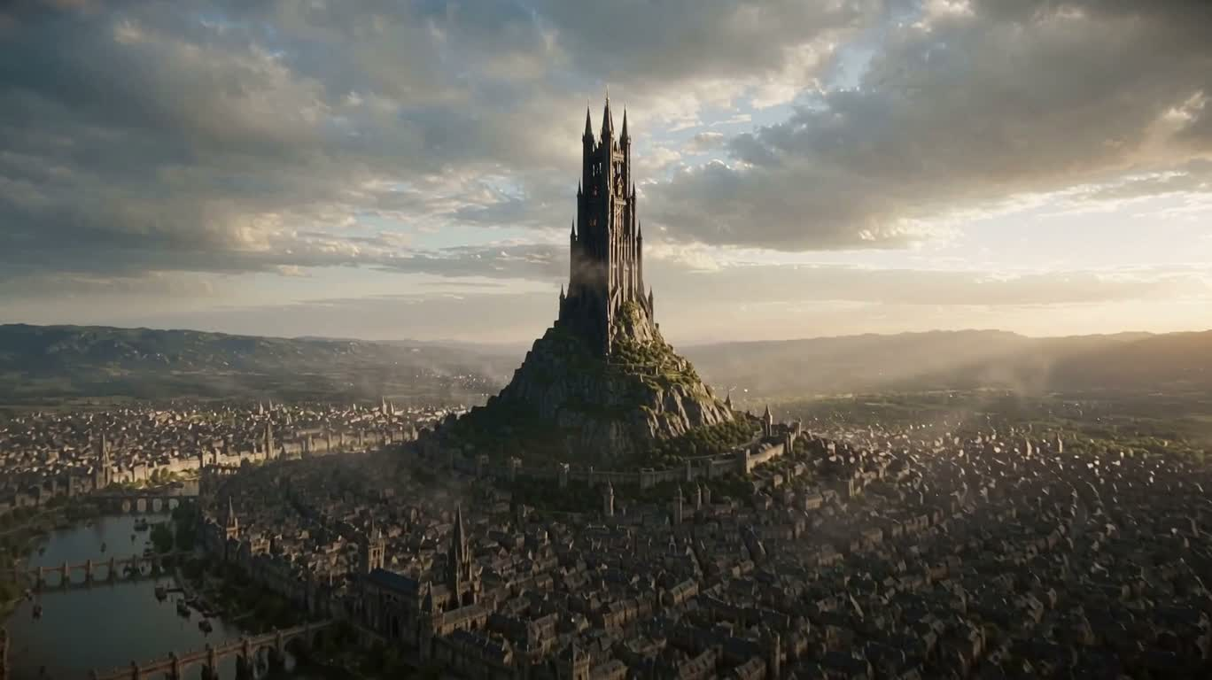 La tour noire suspendue dans le ciel