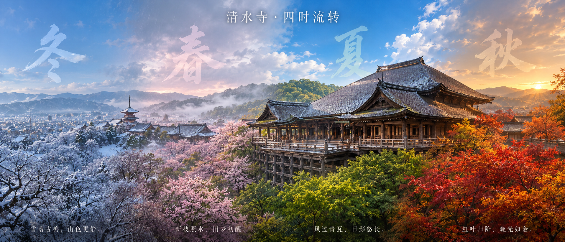 ランドマーク建築の四季斜めパノラマ