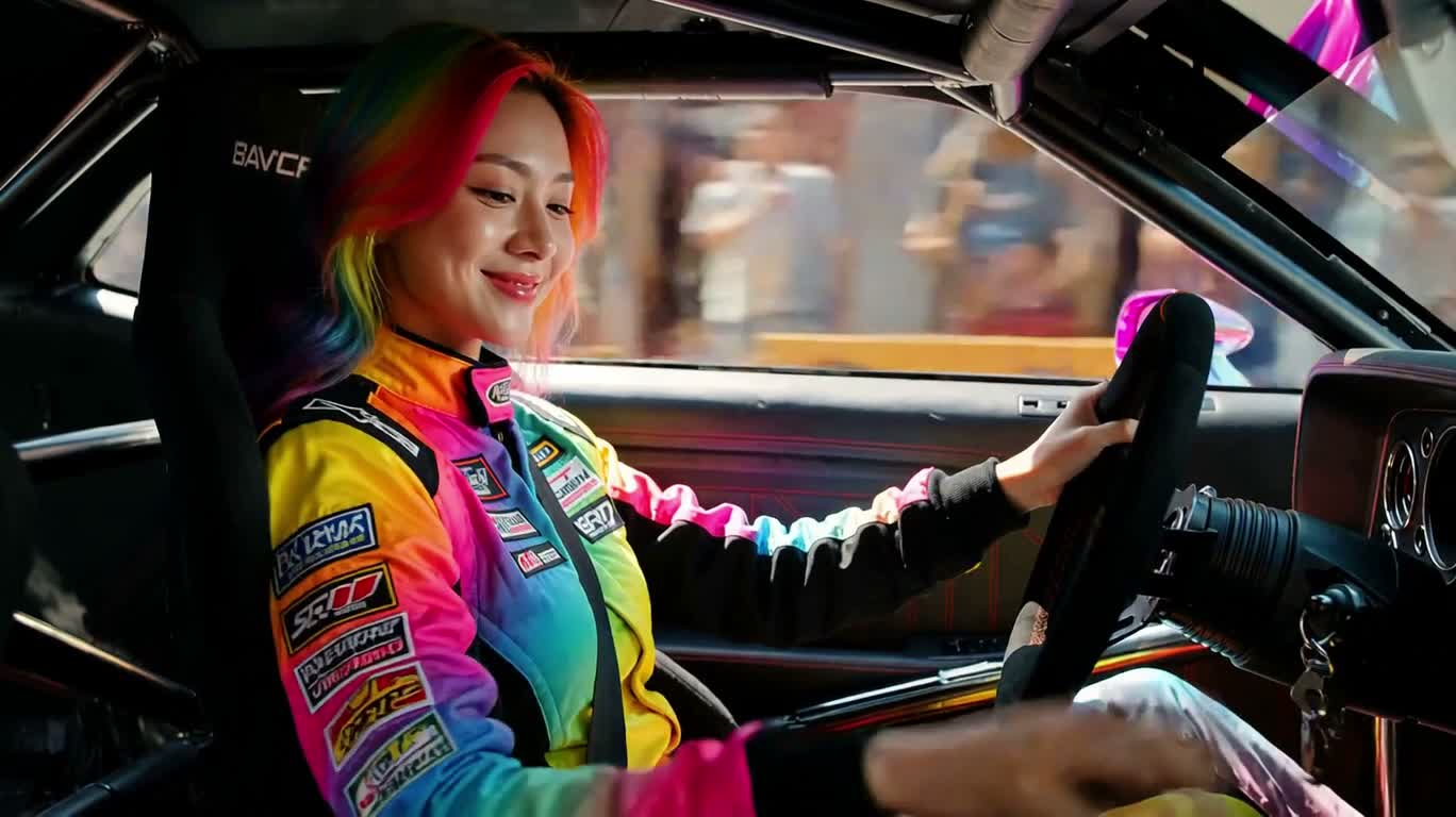 霓虹特技赛道女车手