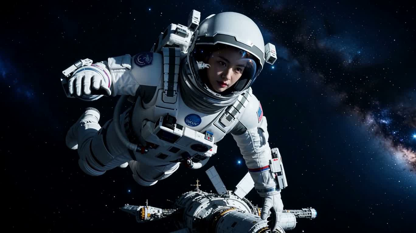 Phi hành gia thanh thản giữa biển sao xanh thẳm — AI video creation