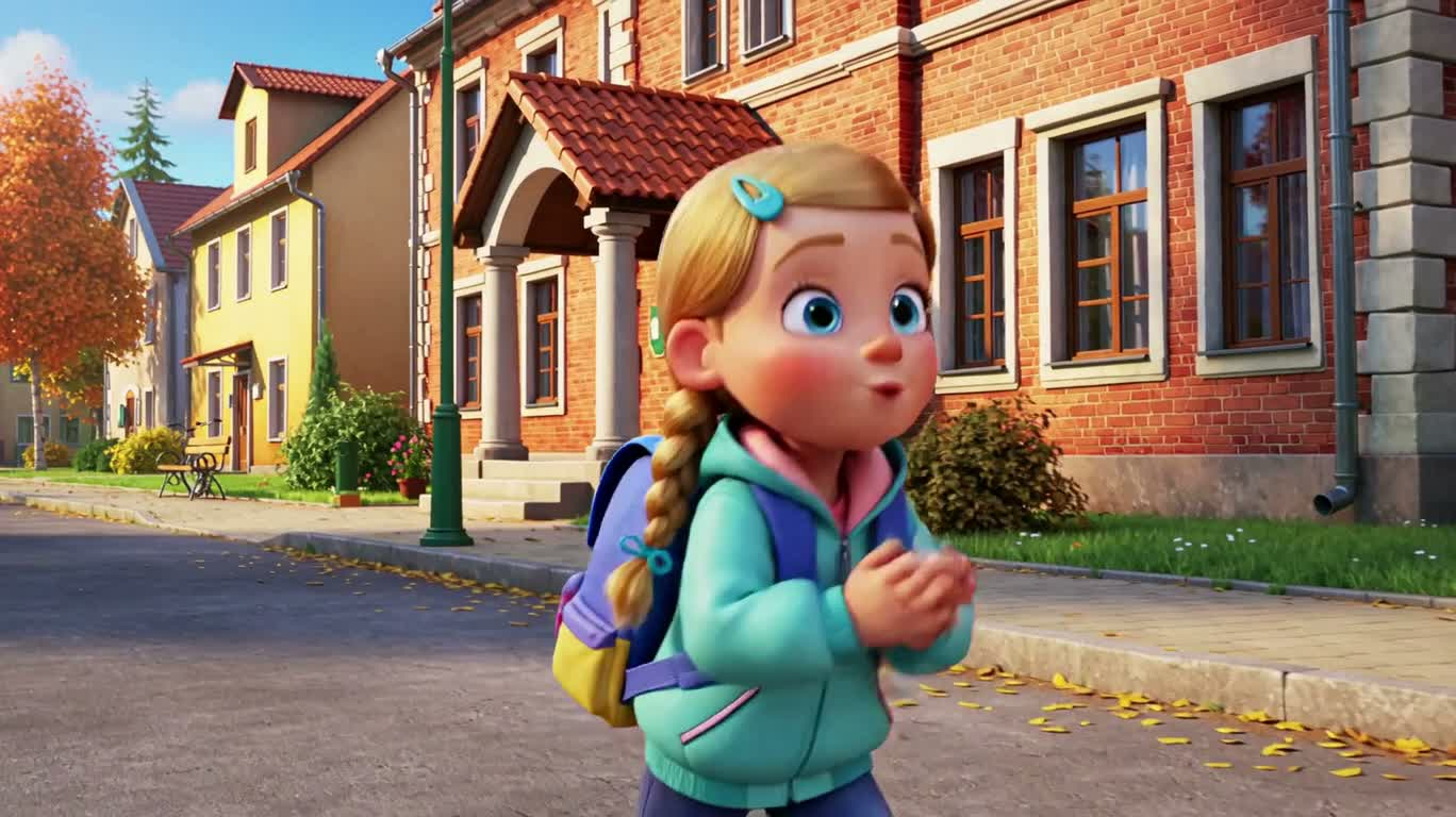 Joie d'aller à l'école dans une petite ville lituanienne