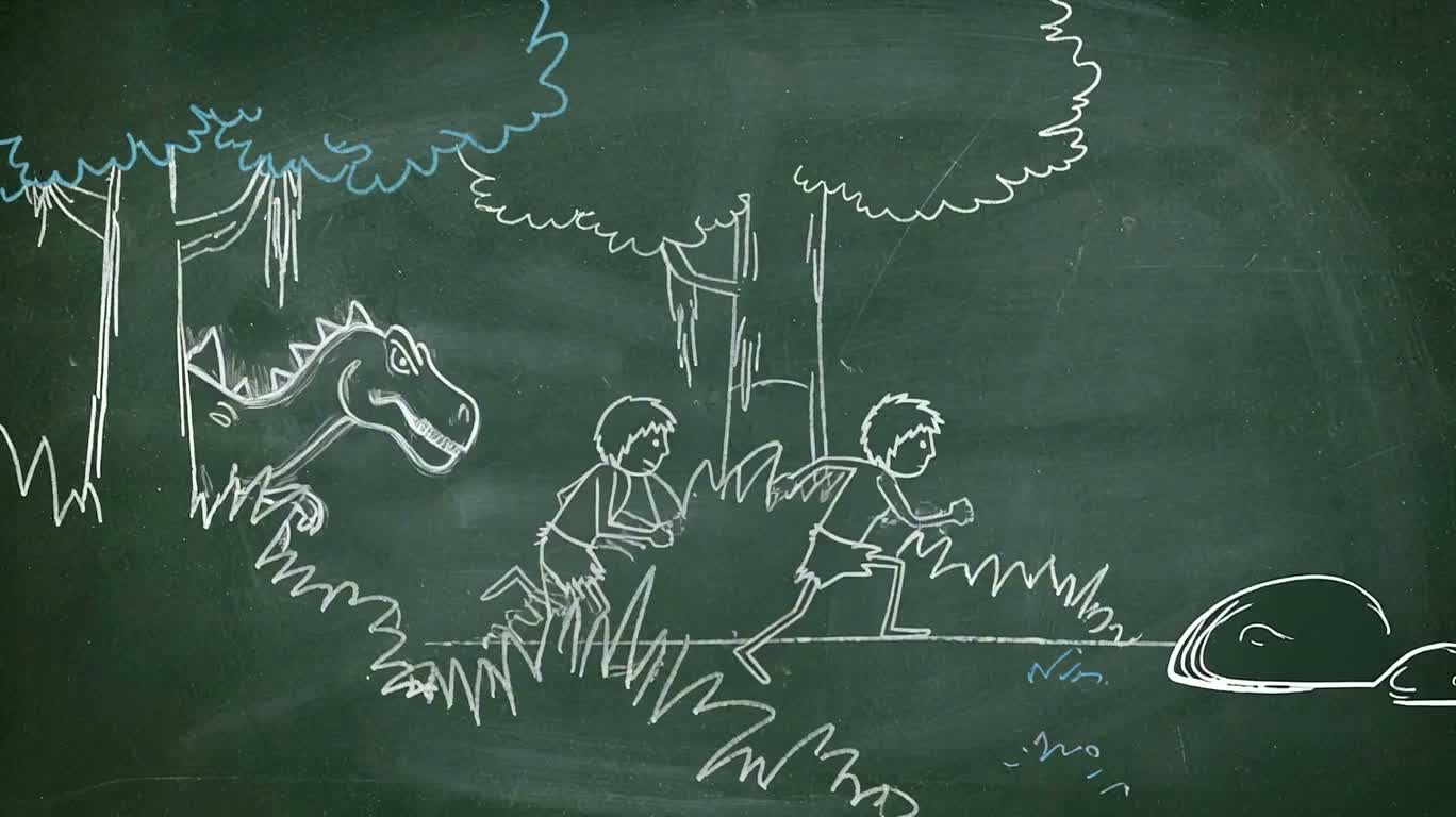 Dinosaur Chase on the Chalkboard