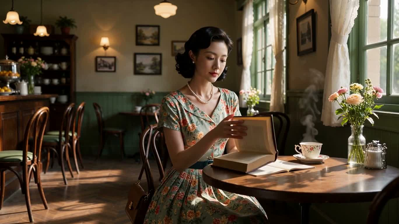 Après-midi paisible dans un café vintage — AI video creation