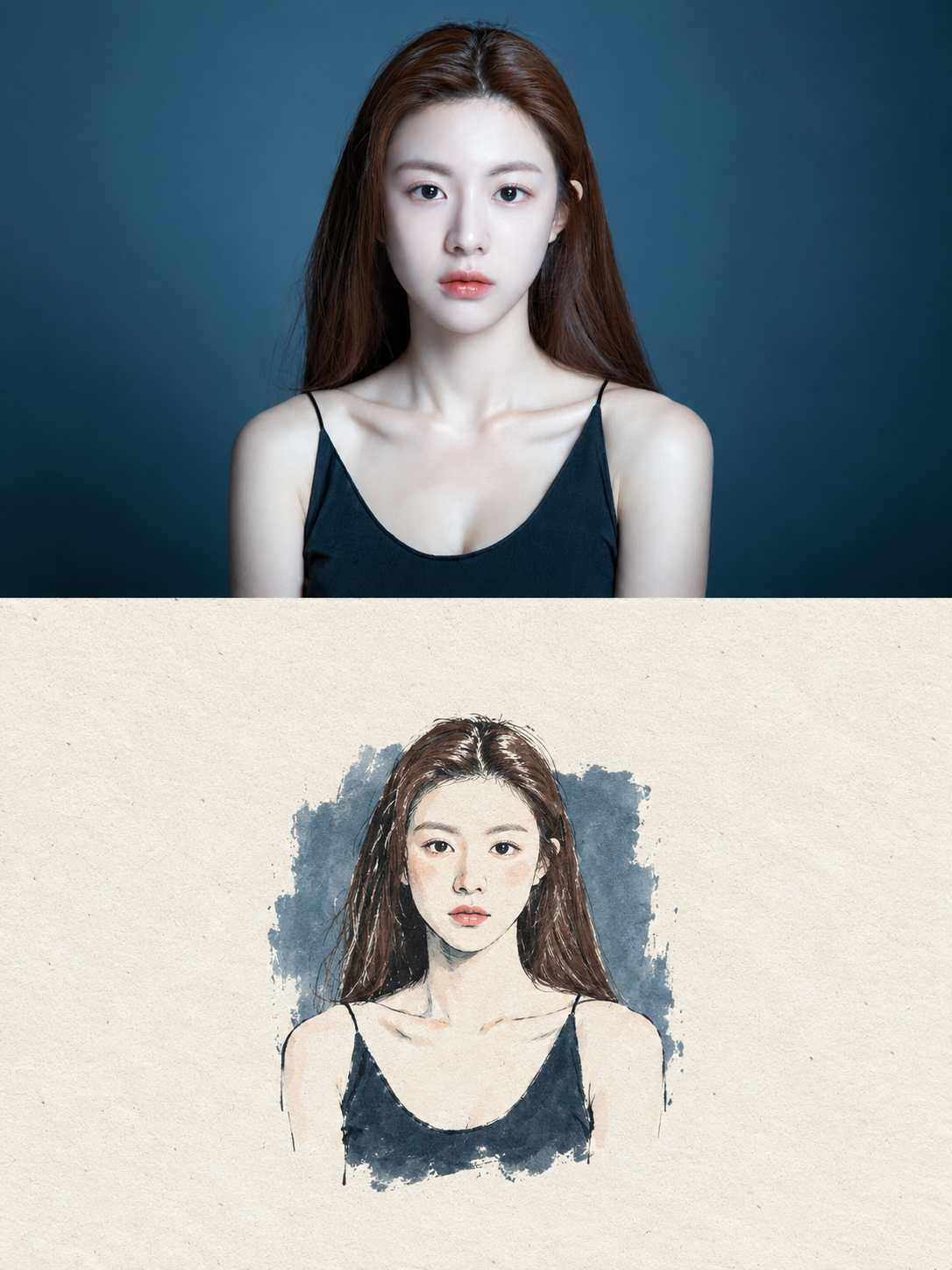 Original Photo and Minimalist Hand-Drawn Paper Art Diptych Poster — AI image creation