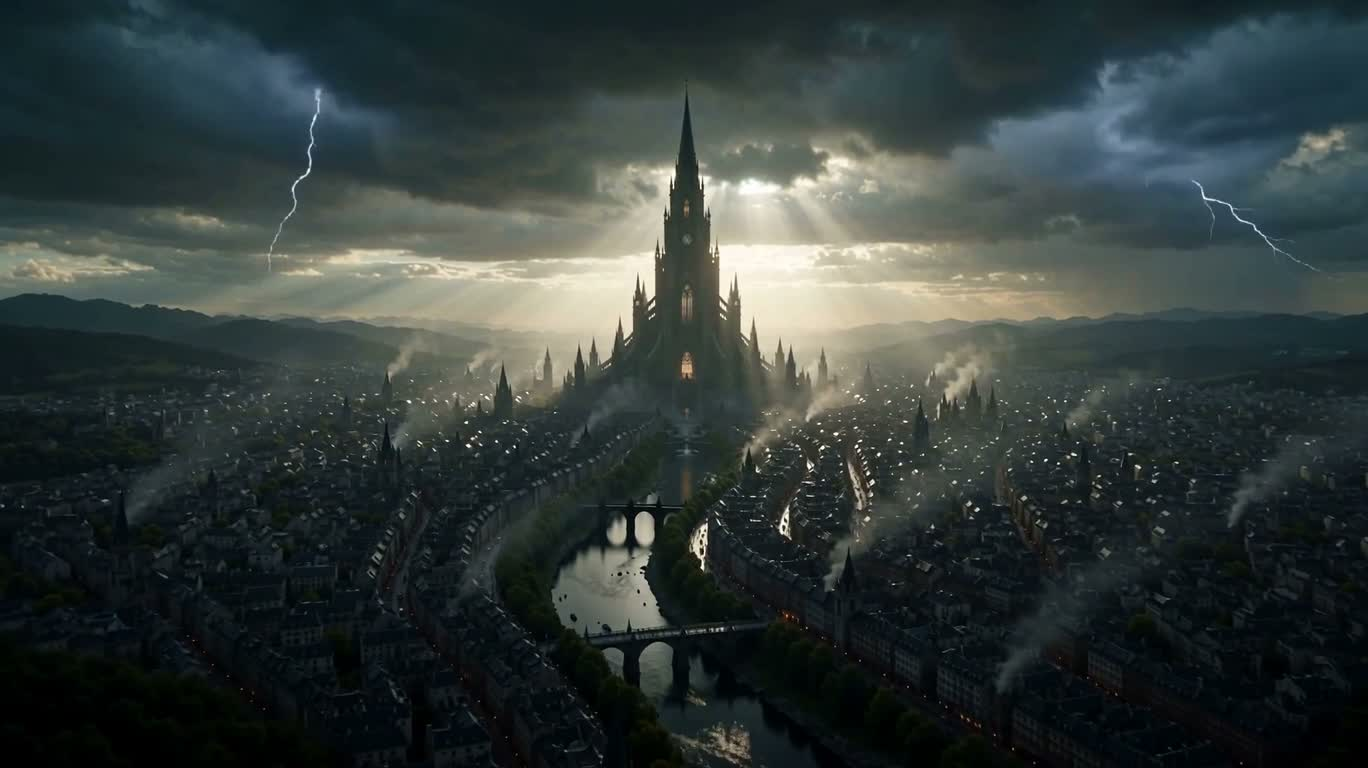 Tour gothique au-dessus de l'orage