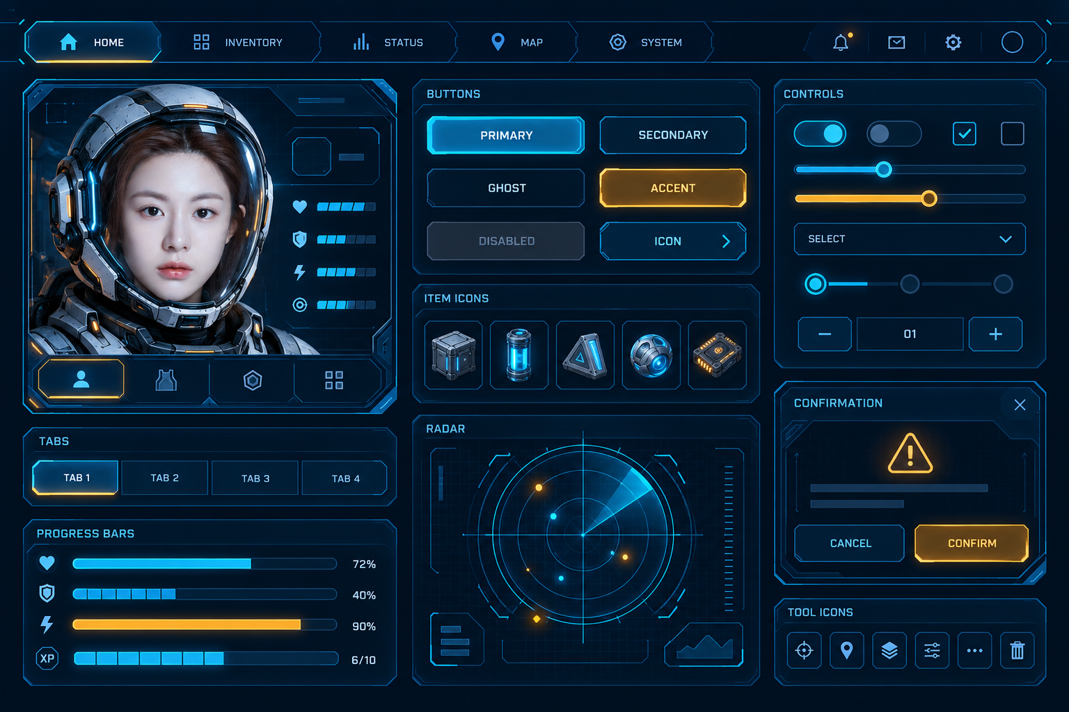 炫酷游戏界面UI设计套件 — AI image creation